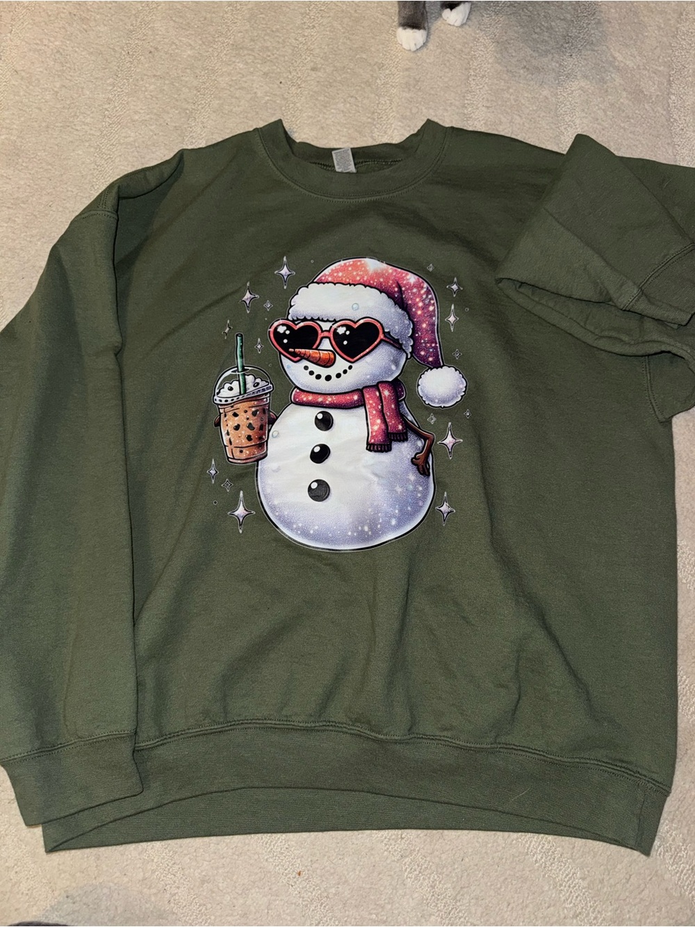 Green Holiday Snowman Graphic Crewneck Sweater